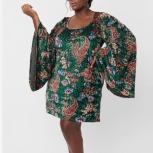 Smak Parlour Green Paisley Velvet Downtown Scene Mini Dress Size 22-24